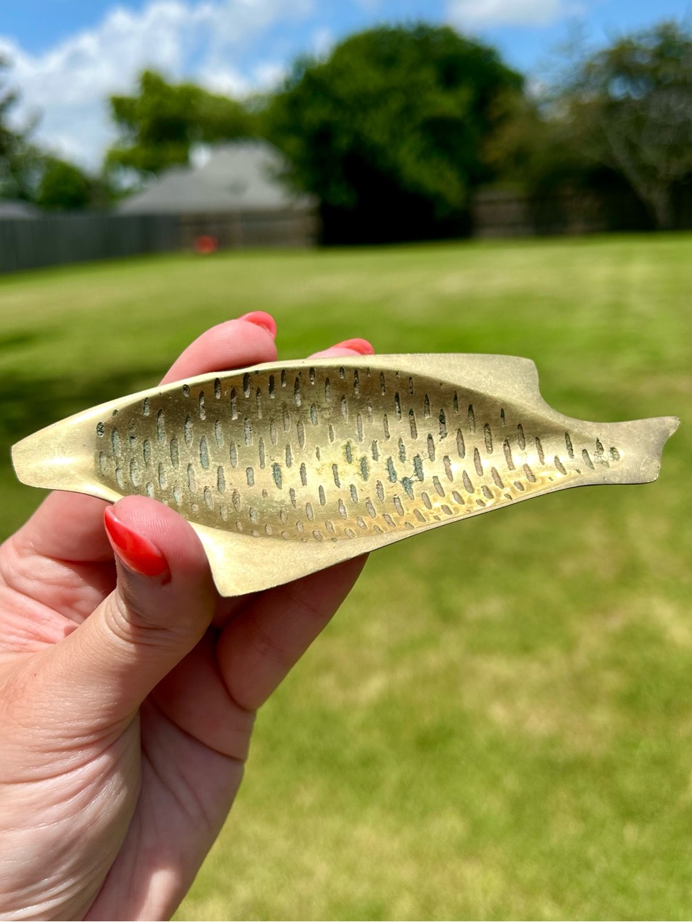 Vintage MCM Brass Fish Trinket Tray EUC